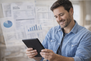 Person checking finances with confidence and peace of mind