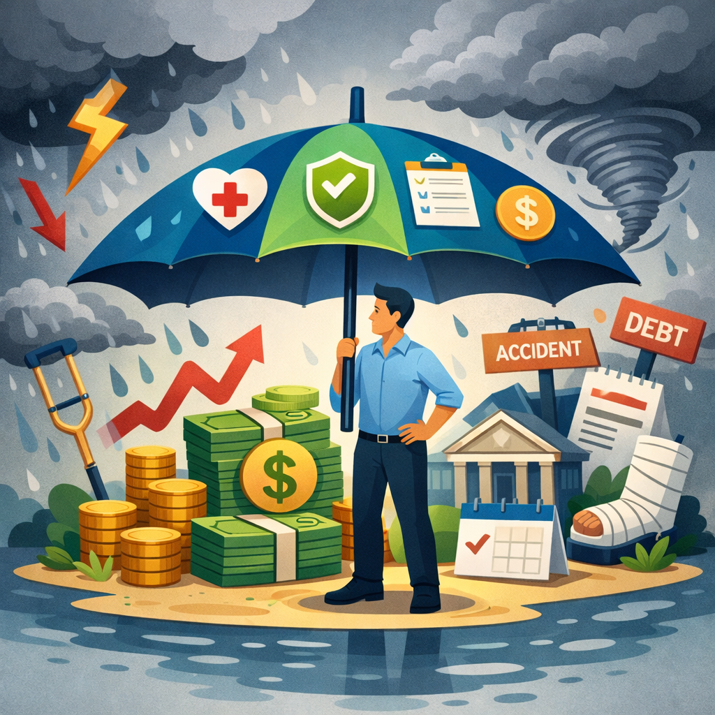 Illustration showing disability insurance coverage protecting personal income from financial risks.