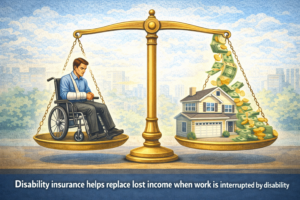 Visual representation of disability insurance replacing lost income during periods of disability.