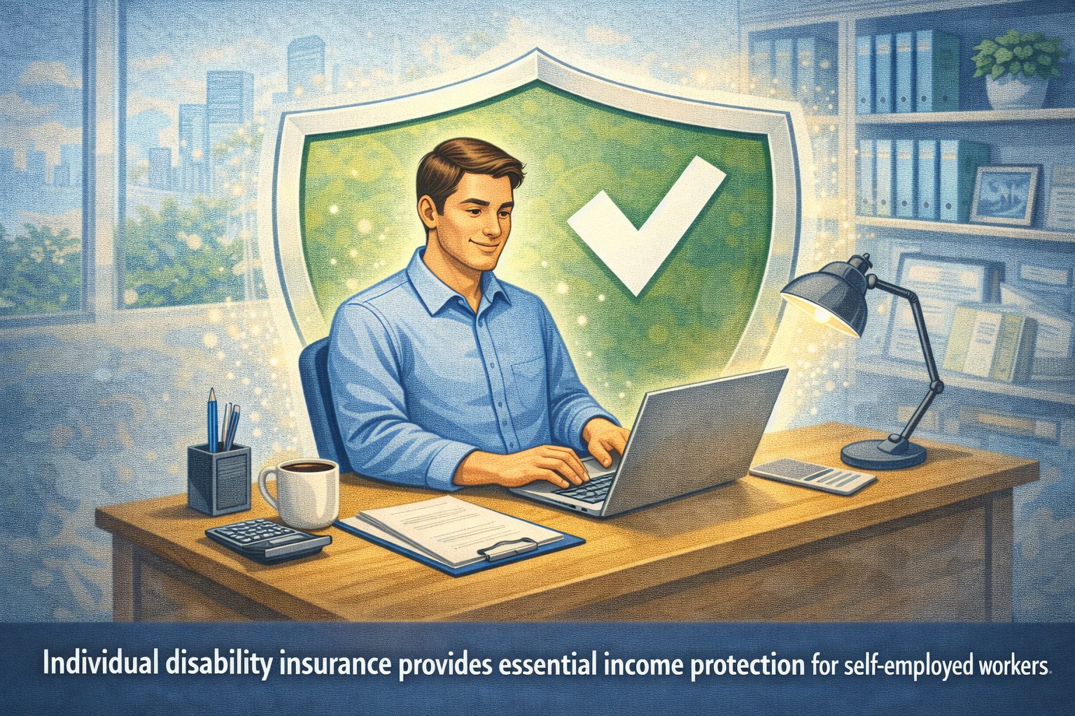 Illustration showing individual disability insurance protecting self-employed professionals