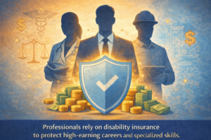 Illustration showing disability insurance income protection for professional careers.