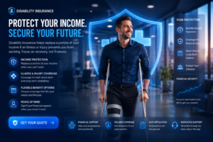 Professional disability insurance illustration showing income protection and financial security during injury or illness